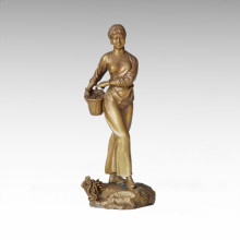 Estátua Oriental Traditional Pick-Tea Menina Escultura Bronze Tple-015